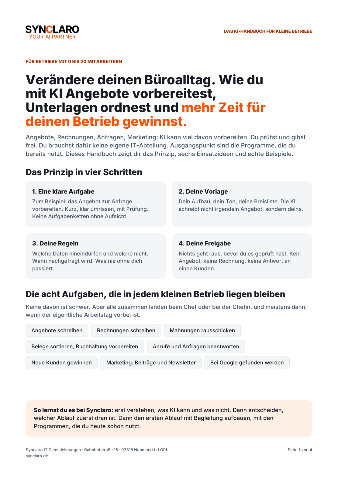 Vorschau auf das Synclaro KI-Handbuch für kleine Unternehmen